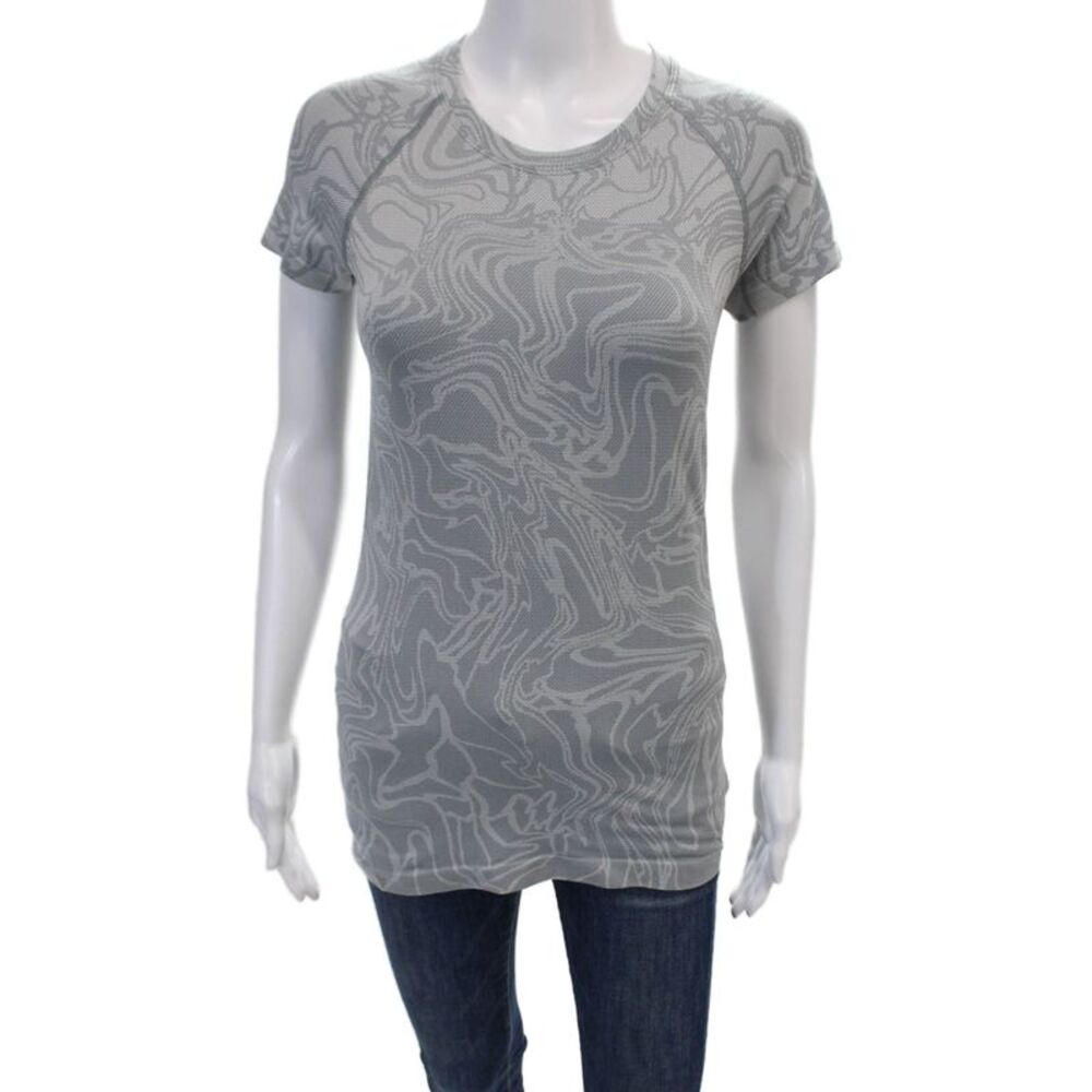 Lululemon Womens Abstract Printed Short Sleeve Activewear T-Shirt Gray Size 4